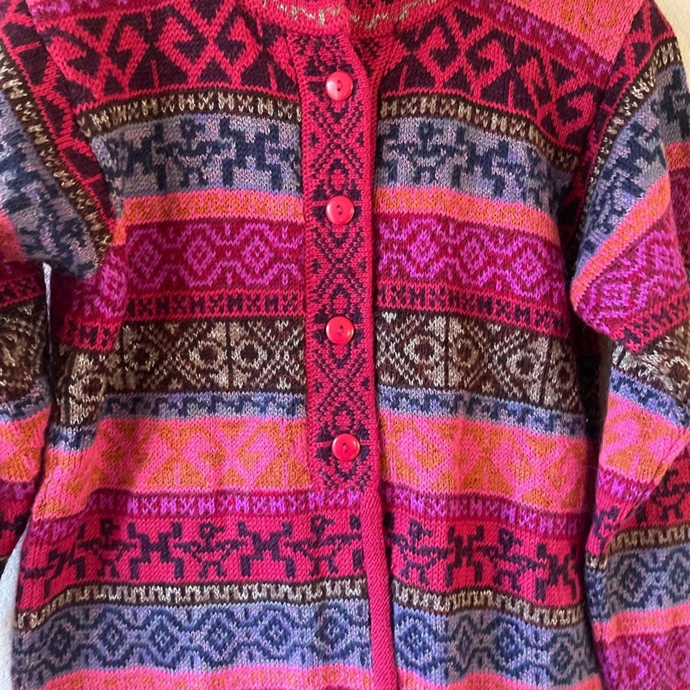 Inka Tradition‎ Baby Alpaca Geometric Pattern Button Front Cardigan Women Small - Picture 3 of 5